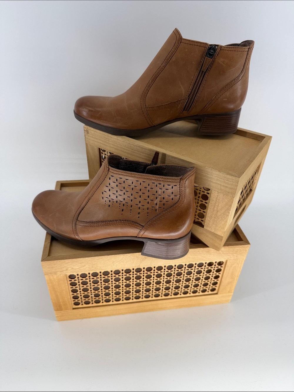 Dansko Brown Leather Perforated Ankle Booties with Side Zip size 37